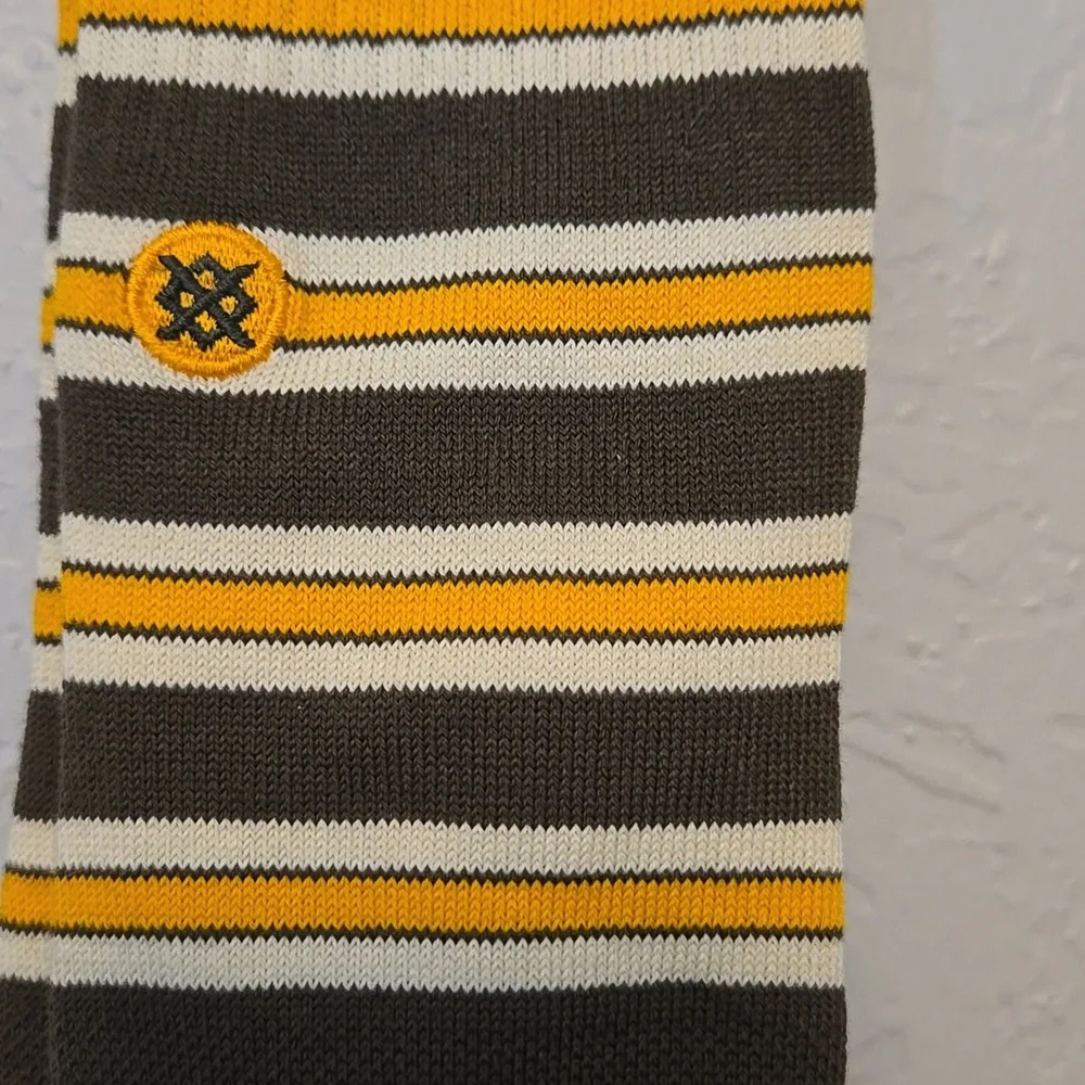 Stance Casual Striped Socks - Olive Green, Yellow, Cream, Mens L 9-13, Cotton